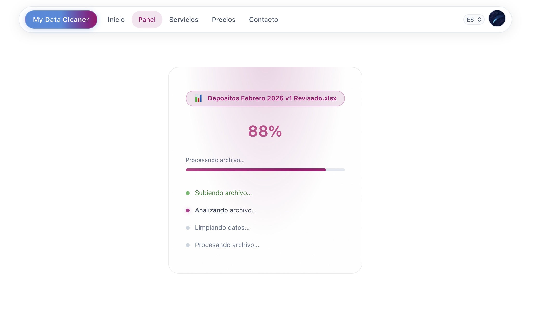 Vista del análisis completo que se genera al procesar un archivo